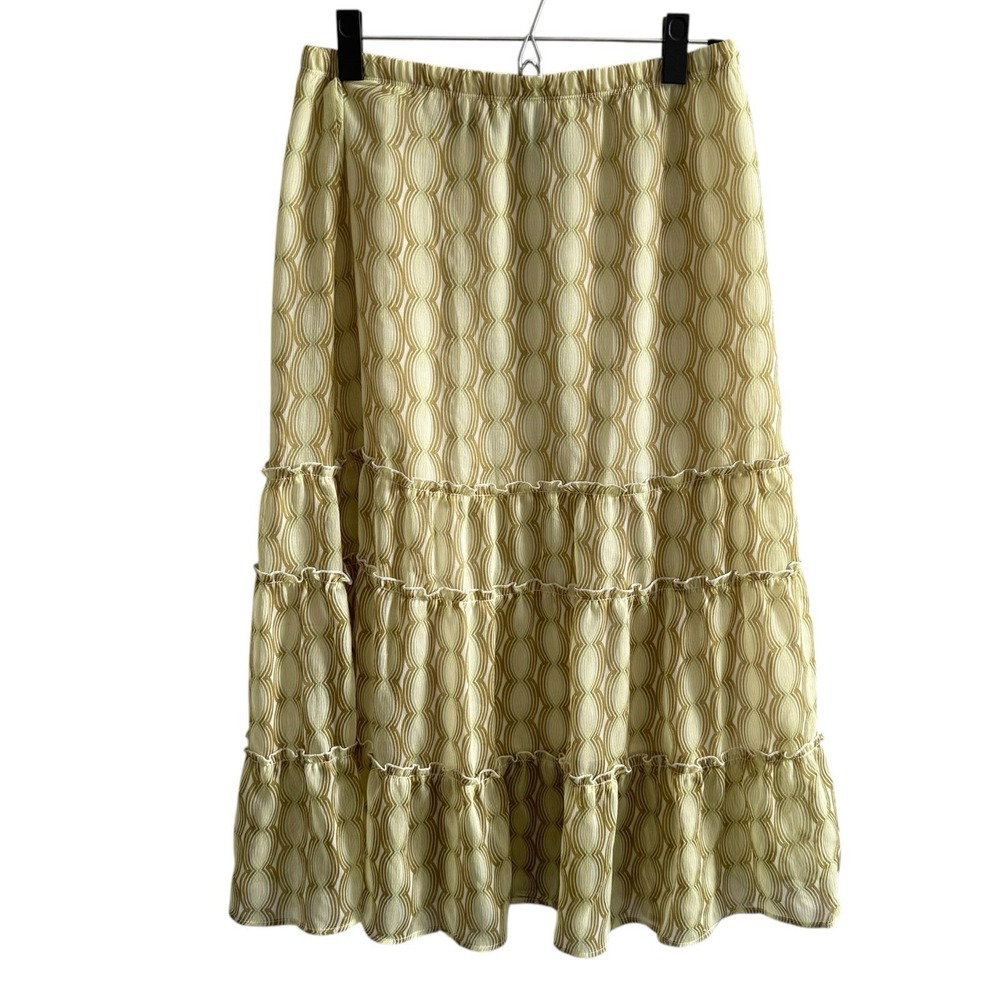 Y2K Tiered Chiffon Midi Skirt Size Medium Forest Fairy Prairie Geometric